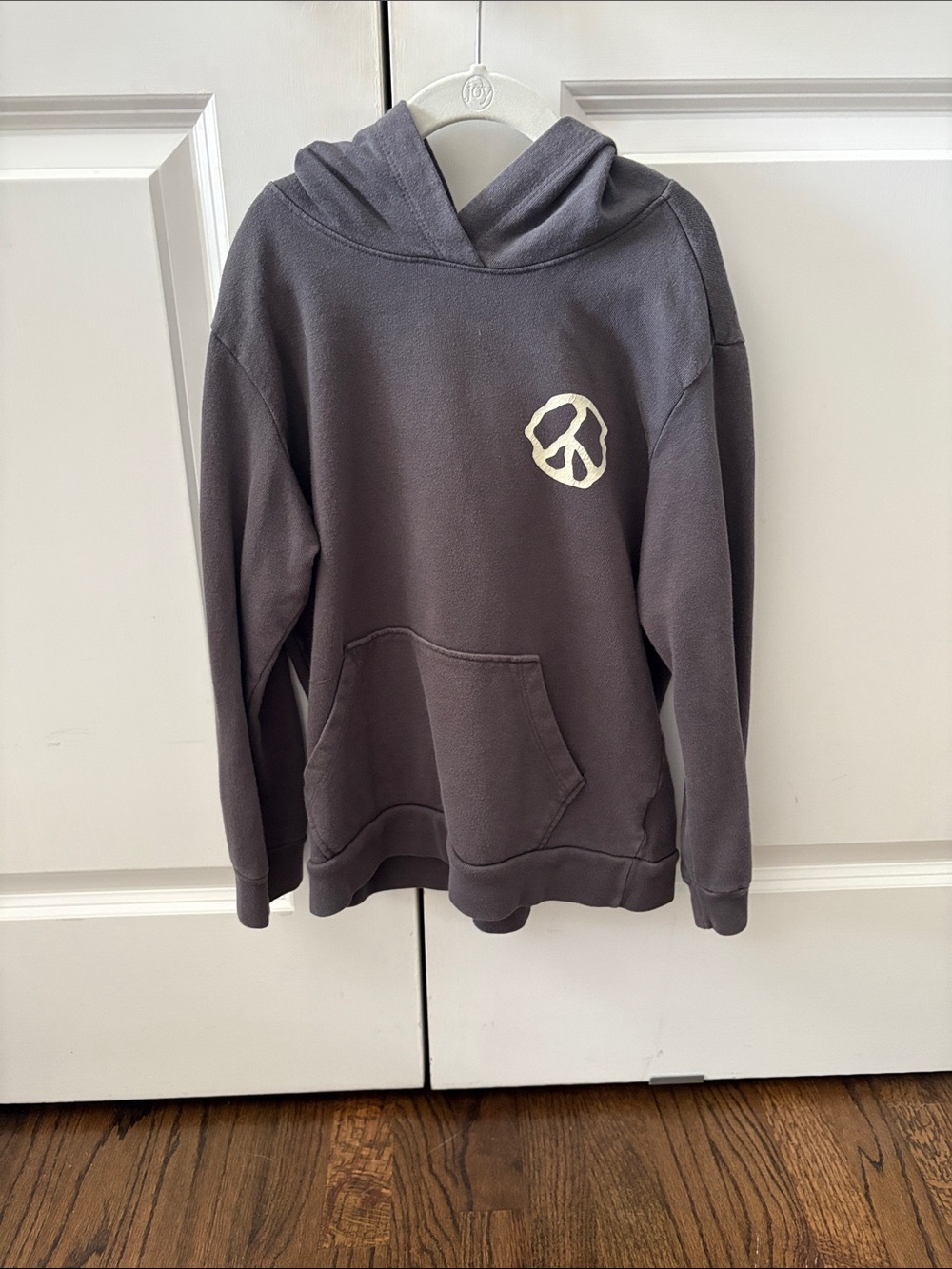 Kids Gray Hooded Sweatshirt with Cream Peace Emblem